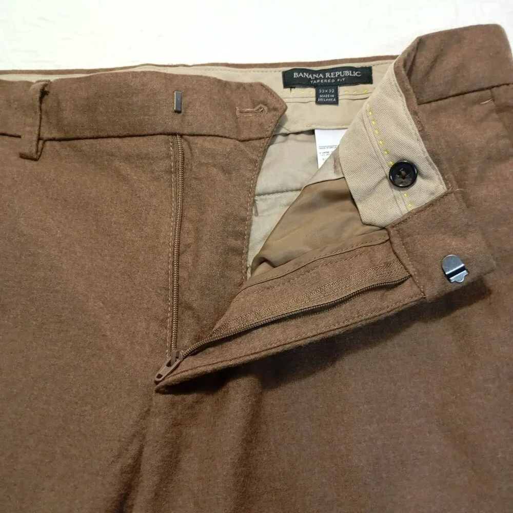 Banana Republic Dress Pants 100% Wool Mens Tapered Fit Brown Size 33x32